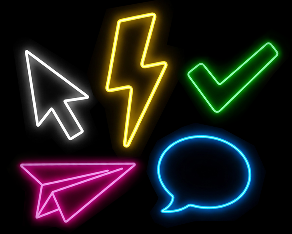 Neon icons representing marketing automation