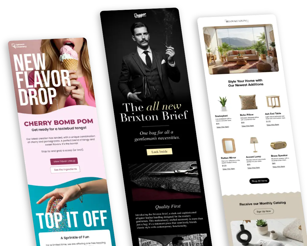 Three examples of emails coded by Wesco Digital